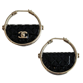 Chanel Resin Quilted Flap Bag Hoop Earrings