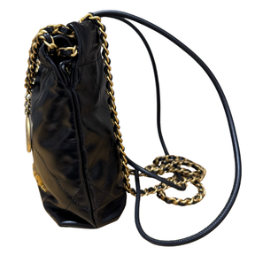 Chanel Shiny Calfskin Leather Quilted Mini 22 Hobo