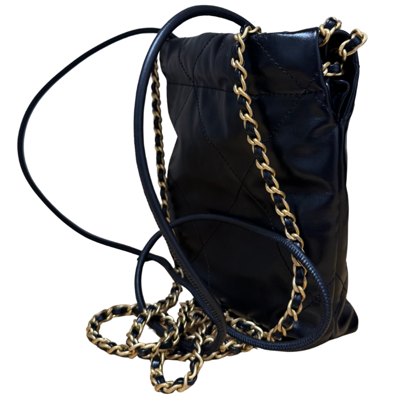 Chanel Shiny Calfskin Leather Quilted Mini 22 Hobo