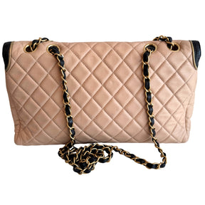 Chanel Two Tone Lambskin Quilted East West Flap Bag