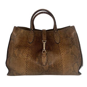 Gucci Python Tote Large&nbsp;  Tan Python&nbsp;  Gold-Toned Hardware  Dual Rolled Handles  Push Lock Closure at Front&nbsp;  Suede and Microfiber Interior&nbsp;