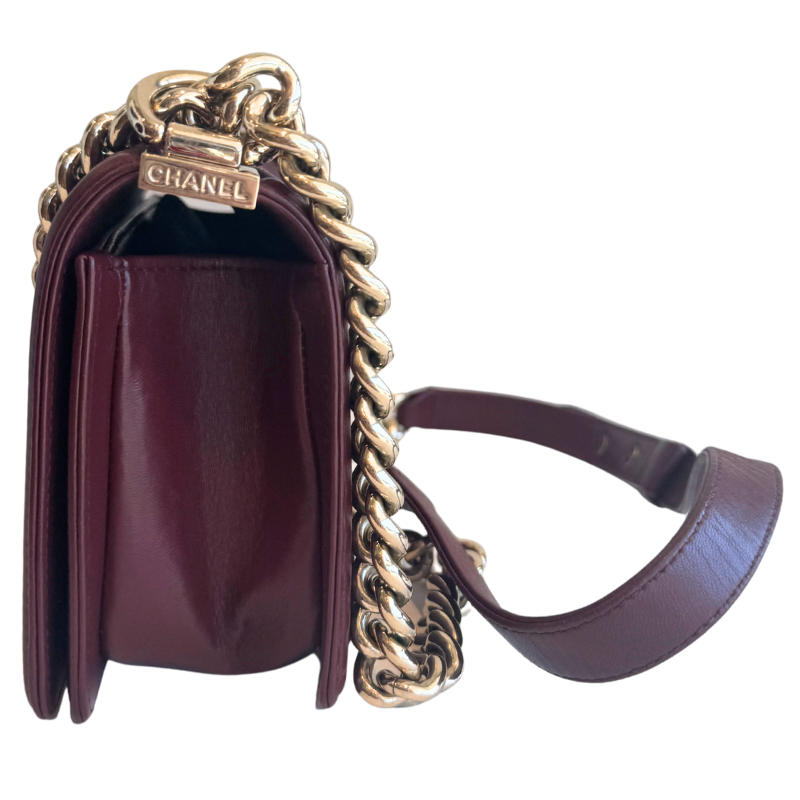 Chanel Burgundy Diamond Quilted Small Boy Bag