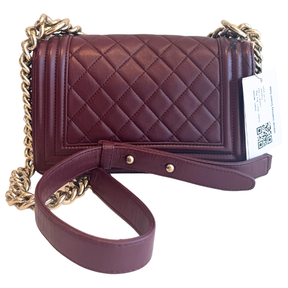 Chanel Burgundy Diamond Quilted Small Boy Bag
