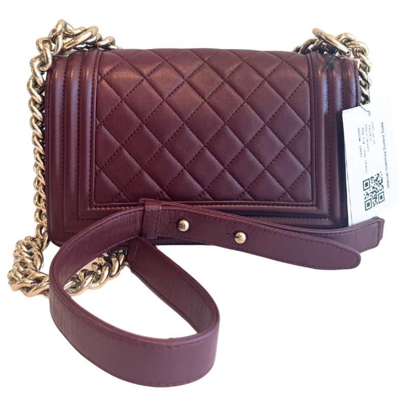 Chanel Burgundy Diamond Quilted Small Boy Bag