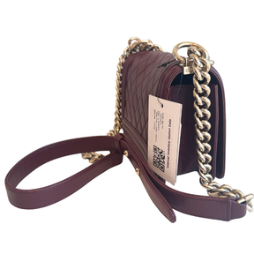 Chanel Burgundy Diamond Quilted Small Boy Bag