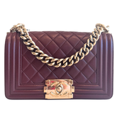 Chanel Burgundy Diamond Quilted Small Boy Bag