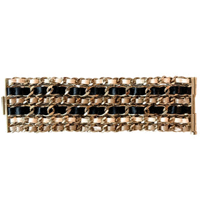 Chanel Leather & Faux Pearl Woven CC Wrap Bracelet