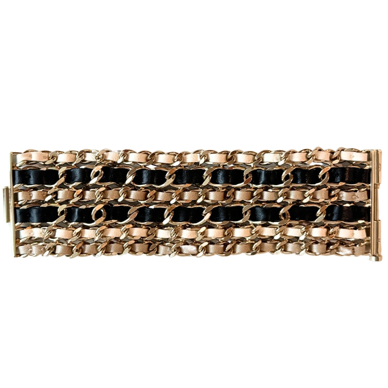 Chanel Leather & Faux Pearl Woven CC Wrap Bracelet