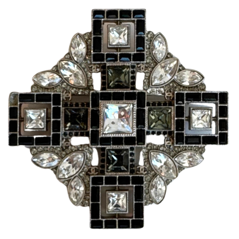 Chanel Crystal Baguette Maltese Cross Pin Brooch