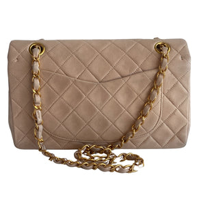 Chanel Blush Quilted Lambskin Leather Classic Double Flap Bag Back Exterior Pocket