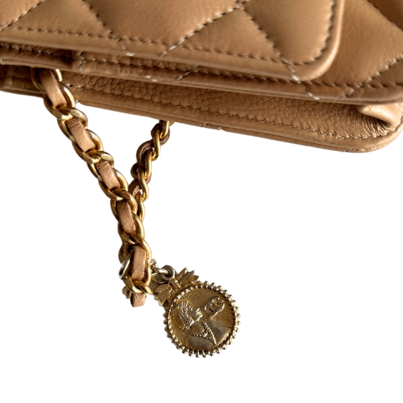 Chanel Gold Lambskin Matelasse Coin Wallet On Chain