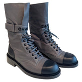 Chanel 2022 Leather Mid-Calf Combat Boots