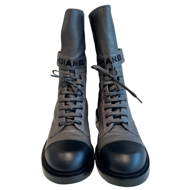 Chanel 2022 Leather Mid-Calf Combat Boots