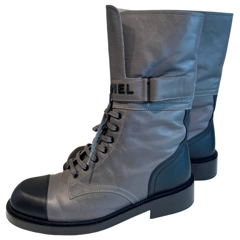 Chanel 2022 Leather Mid-Calf Combat Boots