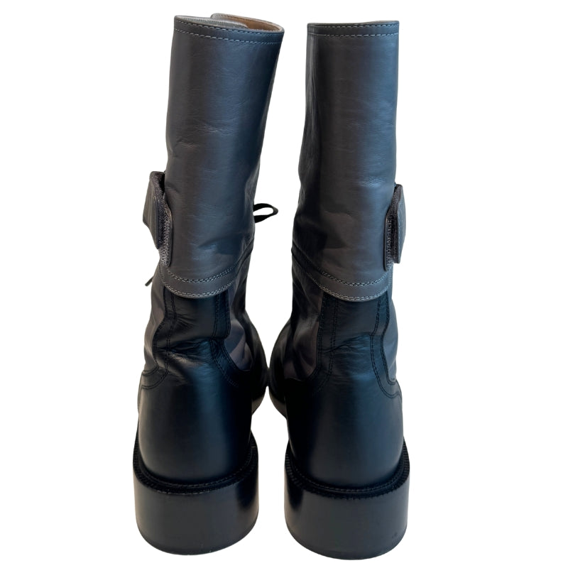 Chanel 2022 Leather Mid-Calf Combat Boots