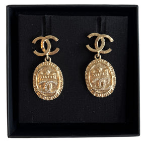 Chanel CC Medallion Drop Earrings