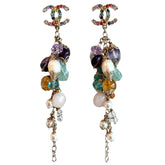 Chanel CC Multicolor Crystal Pearl Over The Rainbow Long Drop Earrings