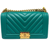 Chanel Green Chevron Stitch Medium Boy Bag