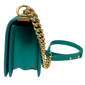 Chanel Green Chevron Stitch Medium Boy Bag
