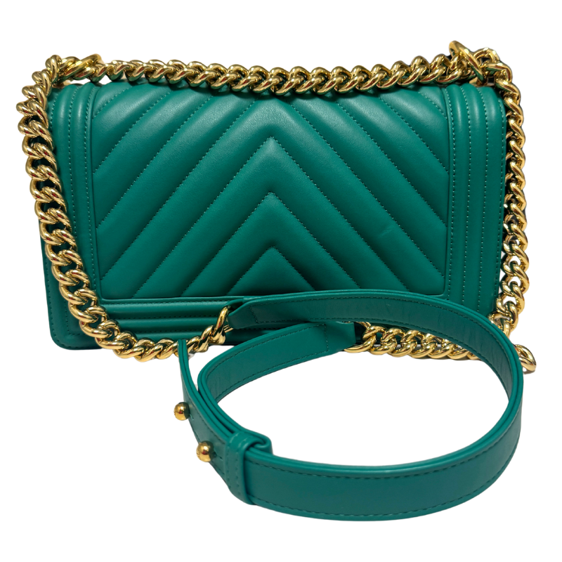 Chanel Green Chevron Stitch Medium Boy Bag