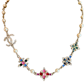 Chanel Pearl And Multicolor CC Necklace