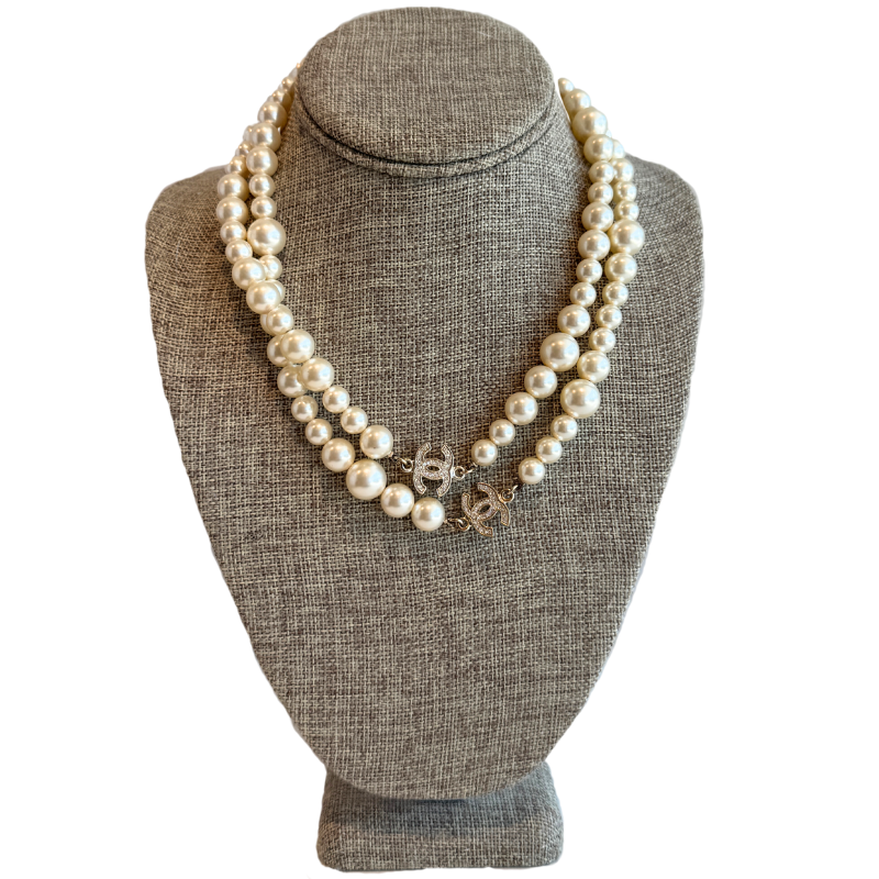 Chanel Graduated Pearl Crystal CC Long Necklace