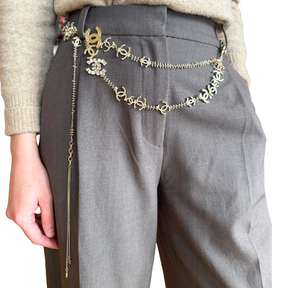 Chanel Light Gold Interlocking CC Crystal Motif Long Necklace/Belt