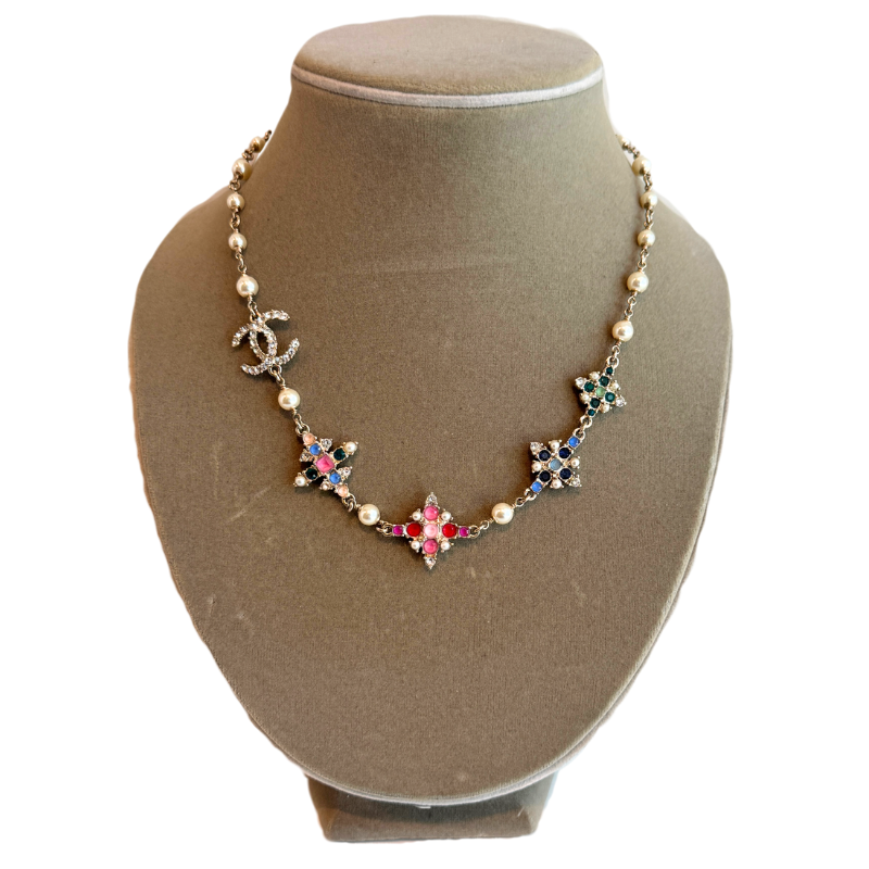 Chanel Pearl And Multicolor CC Necklace