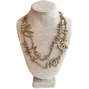 Chanel Light Gold Interlocking CC Crystal Motif Long Necklace/Belt