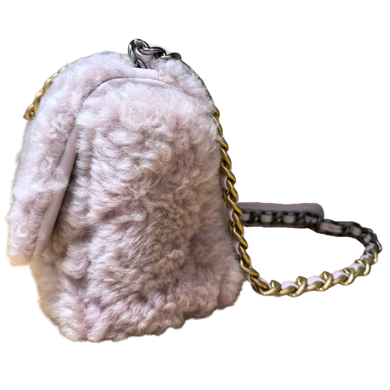 Chanel Light Pink Shearling Medium 19 Flap Bag