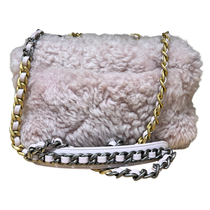 Chanel Light Pink Shearling Medium 19 Flap Bag