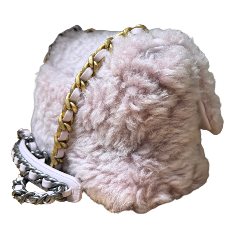 Chanel Light Pink Shearling Medium 19 Flap Bag