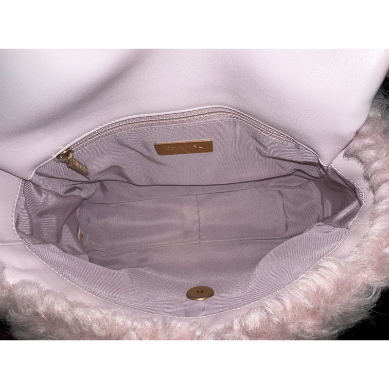 Chanel Light Pink Shearling Medium 19 Flap Bag