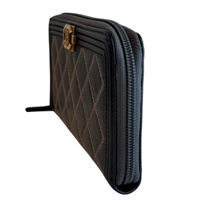 Chanel Stitched Quilted Boy Zip Around Wallet