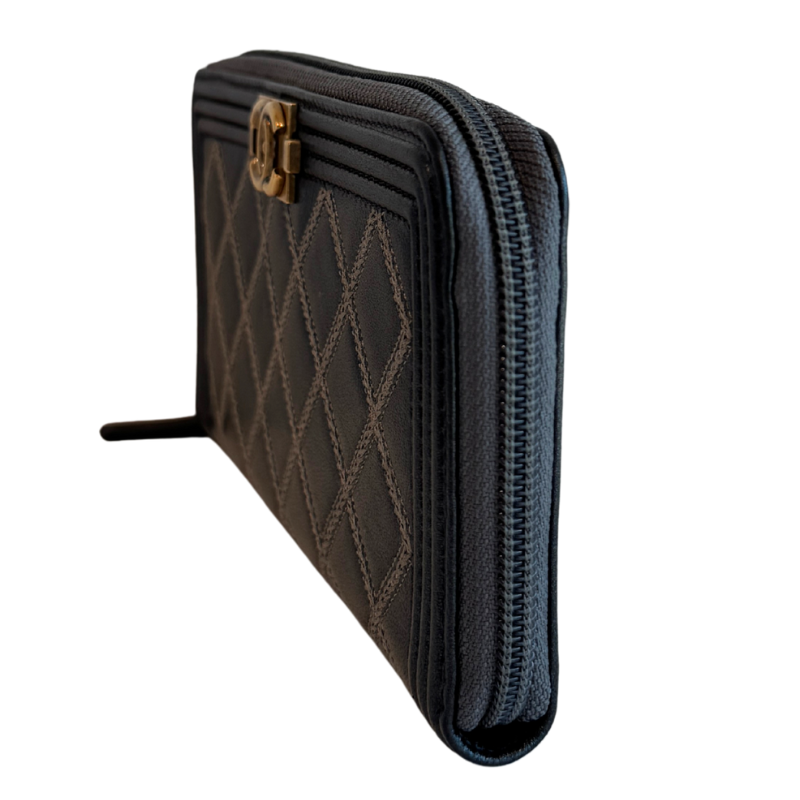 Chanel Stitched Quilted Boy Zip Around Wallet
