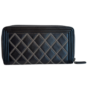 Chanel Stitched Quilted Boy Zip Around Wallet