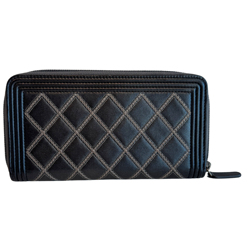 Chanel Stitched Quilted Boy Zip Around Wallet