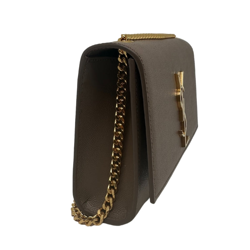 Saint Laurent Kate Crossbody Bag Brown Leather Exterior>Gold Toned Hardware Snap Closure at Front Chain Link Shoulder Strap Grosgrain Lining Single Interior Pocket