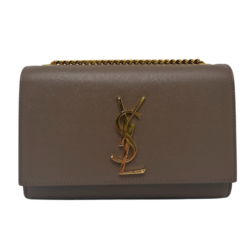 Saint Laurent Kate Crossbody Bag Brown Leather Exterior>Gold Toned Hardware Snap Closure at Front Chain Link Shoulder Strap Grosgrain Lining Single Interior Pocket