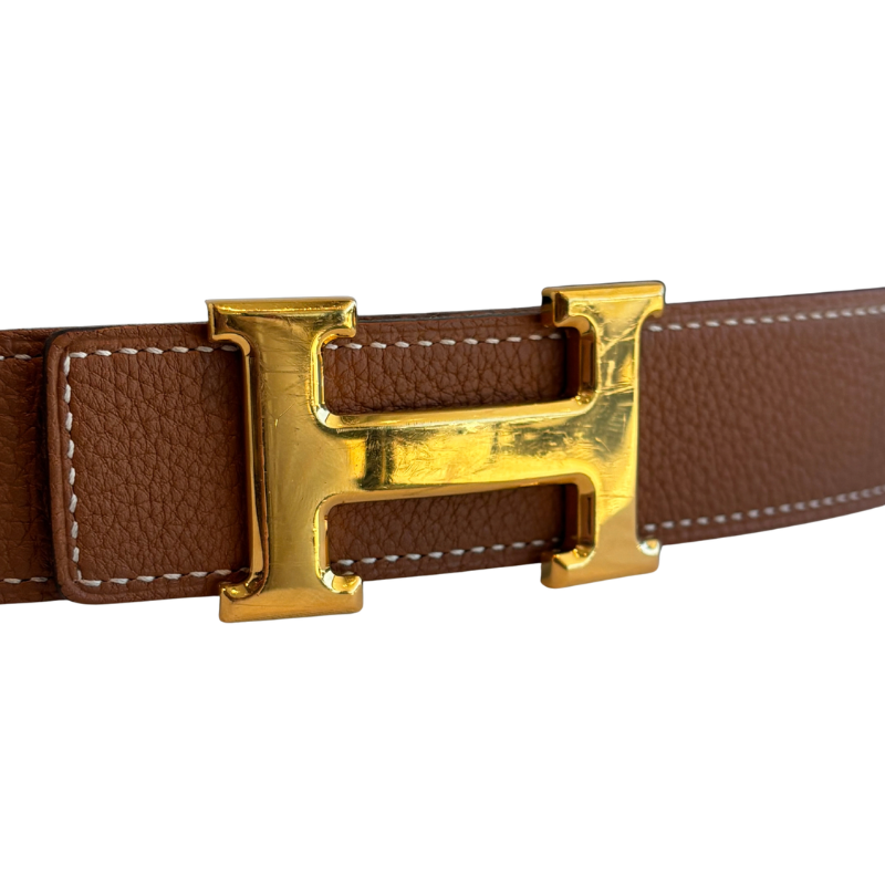 Close Up of Hermes H Buckle Reversible Belt