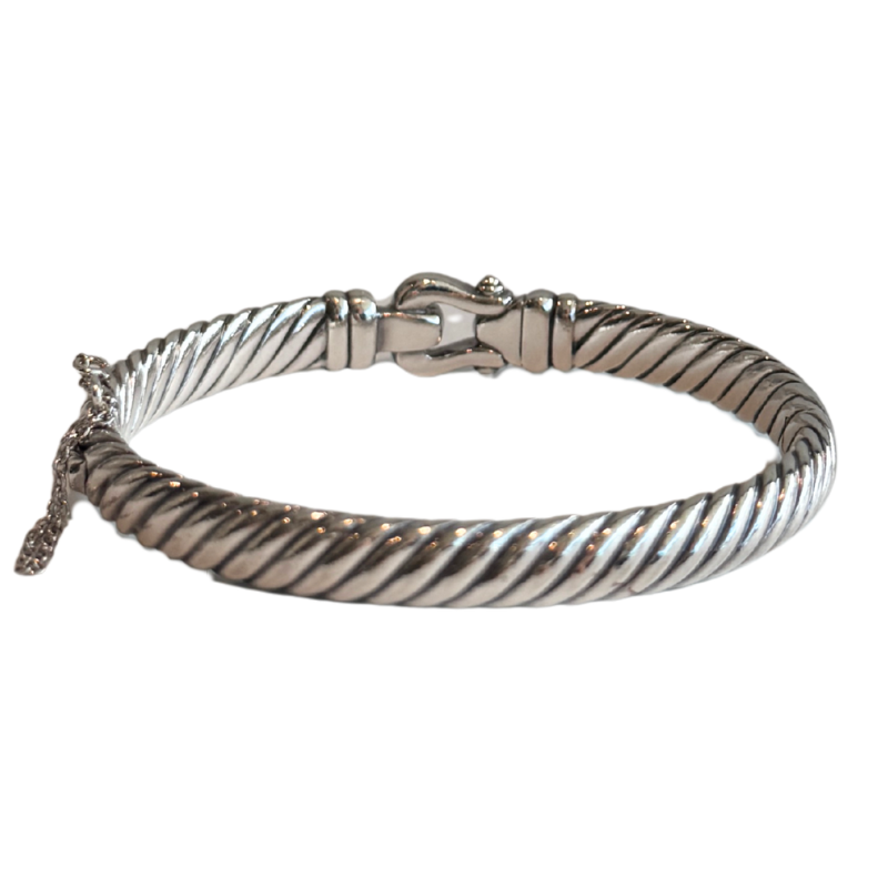 David Yurman Sterling Silver And Pave Diamond Buckle Cable Bracelet