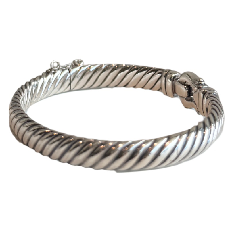 David Yurman Sterling Silver And Pave Diamond Buckle Cable Bracelet