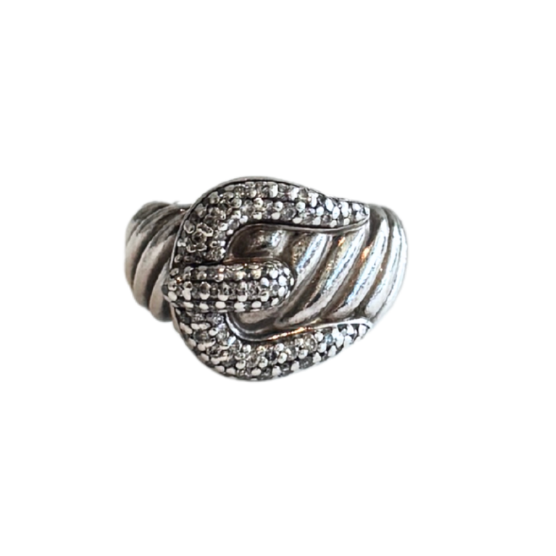 David Yurman Sterling Silver And Pave Diamond Buckle Cable Ring