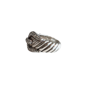 David Yurman Sterling Silver And Pave Diamond Buckle Cable Ring