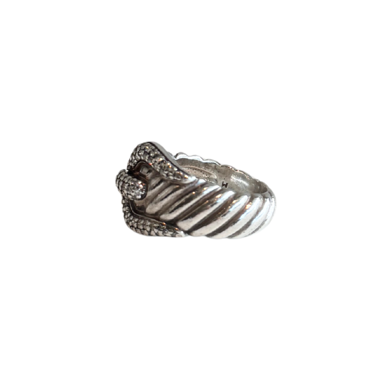 David Yurman Sterling Silver And Pave Diamond Buckle Cable Ring
