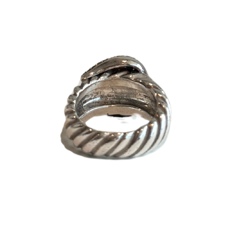 David Yurman Sterling Silver And Pave Diamond Buckle Cable Ring