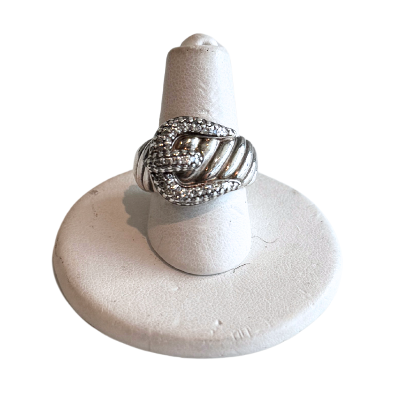 David Yurman Sterling Silver And Pave Diamond Buckle Cable Ring