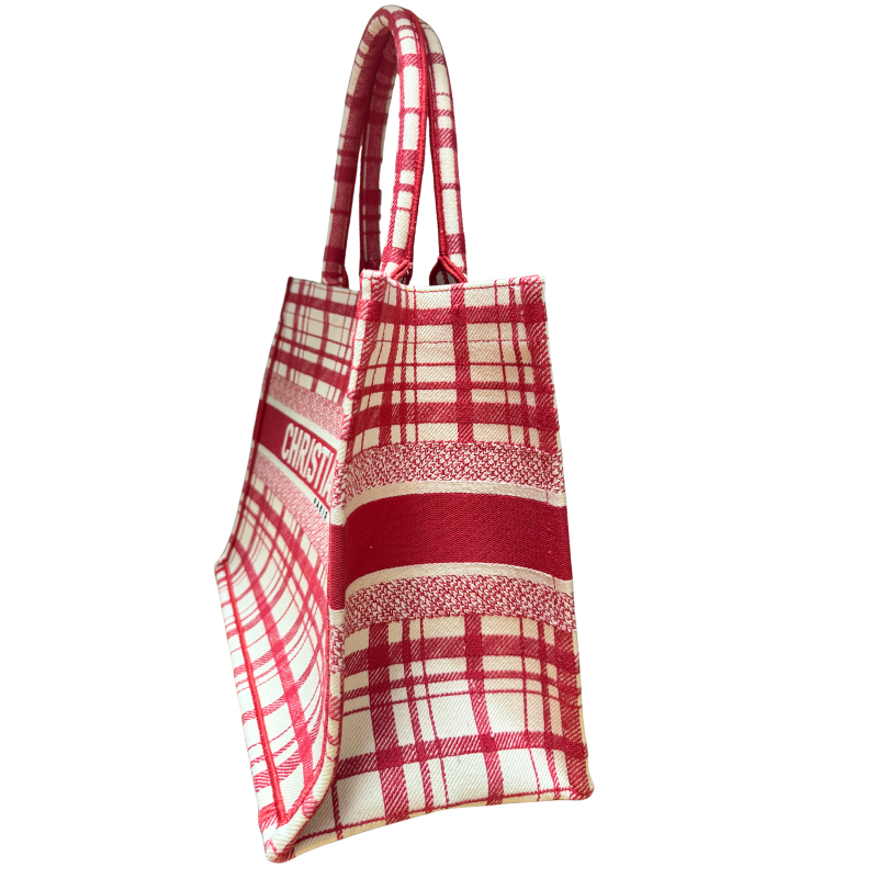 Christian Dior Plaid Canvas Medium Book Tote