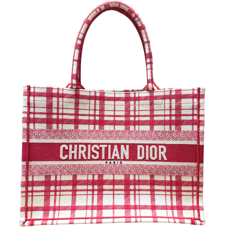 Christian Dior Plaid Canvas Medium Book Tote