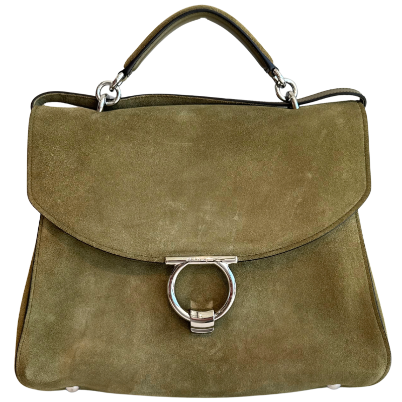 Salvatore Ferragamo Suede Gancini Margot 2-Way Handle Bag